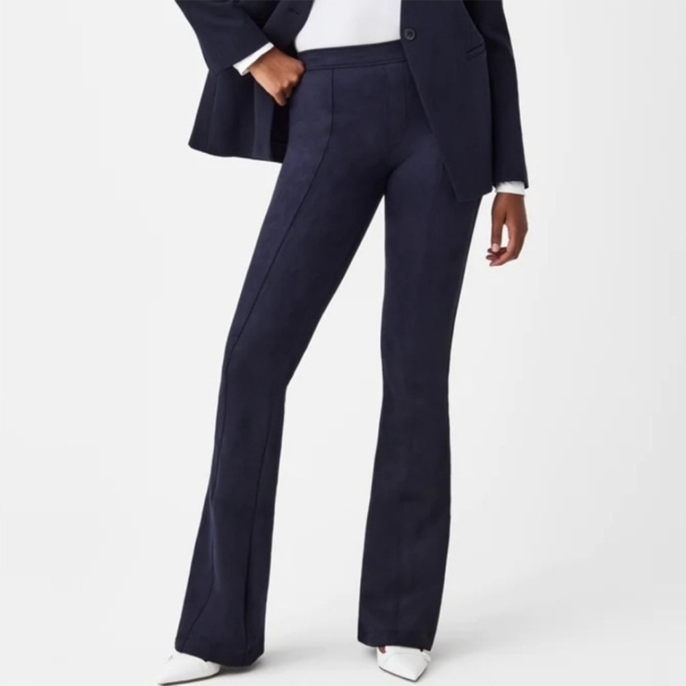 Spanx Faux Suede Flare Pants in Classic Navy, Size Large